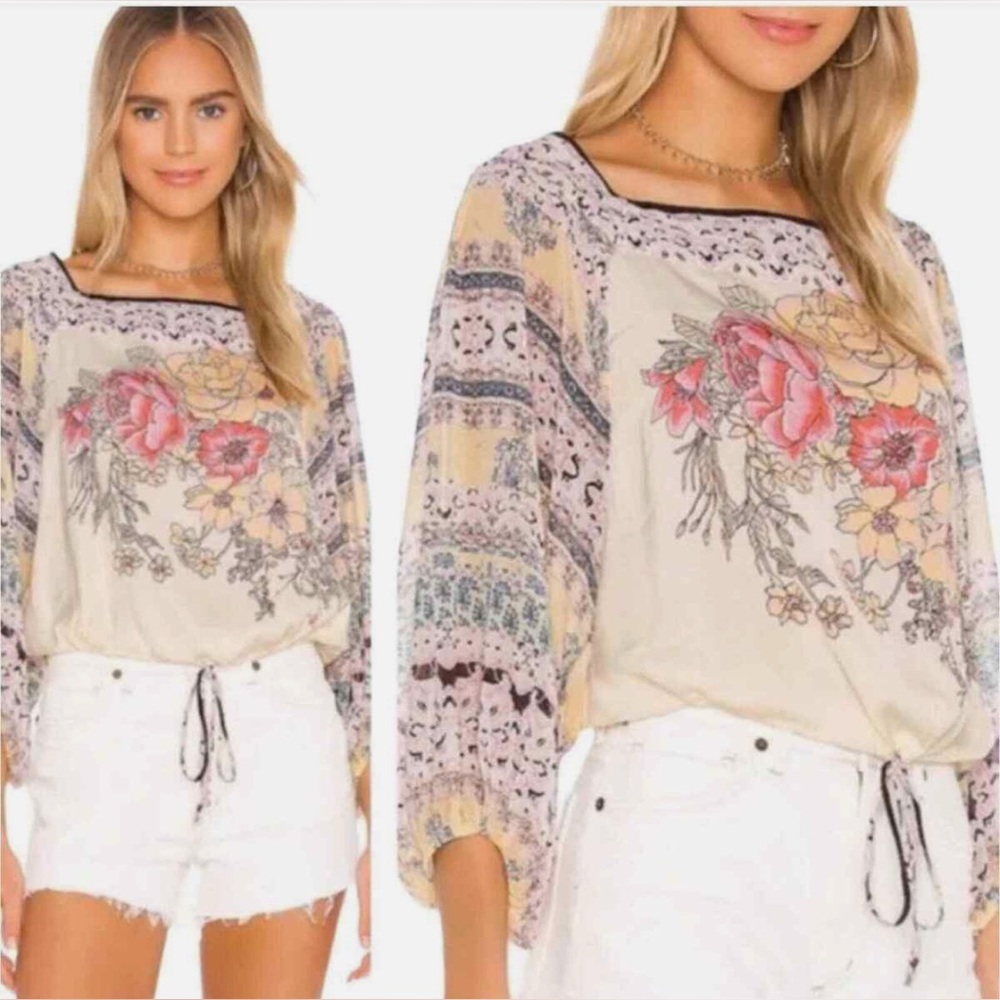 EUC Free People Blue Niles Billowed Sleeve Floral Top size Large